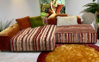 Bretz Sofa Drop City Set 2.2 in orange-grün-pink Bezug als Ausstellungsstück